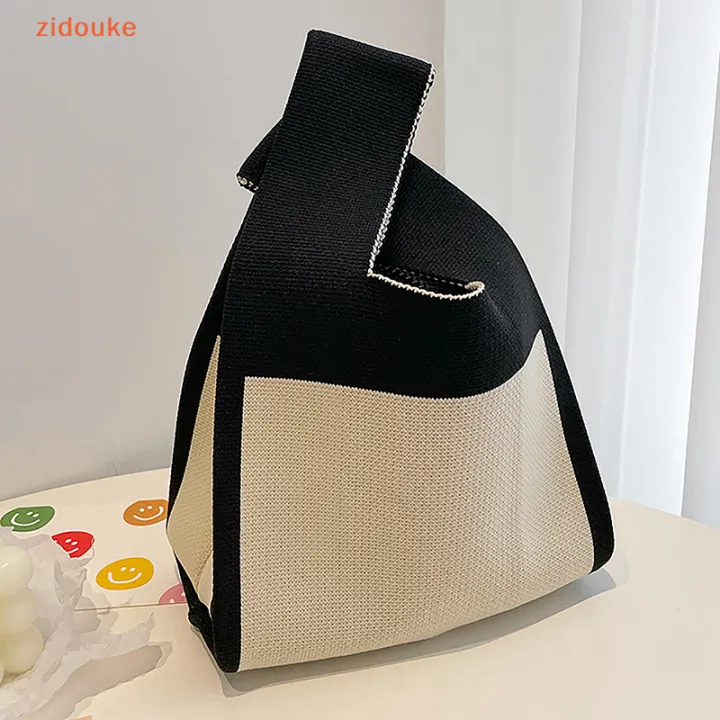 【ALLGOOD】Japanese Knitted Women'S Bag Temperament Woven Handbag Women Mini Knot Wrist Bag Tote Bag Student Reusable Shopping Bags