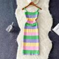 Rainbow Chic Fashion Wrap Hips Midi Dress Women Y2K Strip Knitted Bodycon Summer Dress Streetwear Ladies Outfits Sundress. 