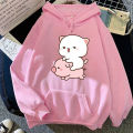 Peach and Goma Are Riding A Pig Hoodie Women Harajuku Cute Kawaii Cat Hoodies Unisex Autumn Winter Graphic Pullovers Sweatshirts. 