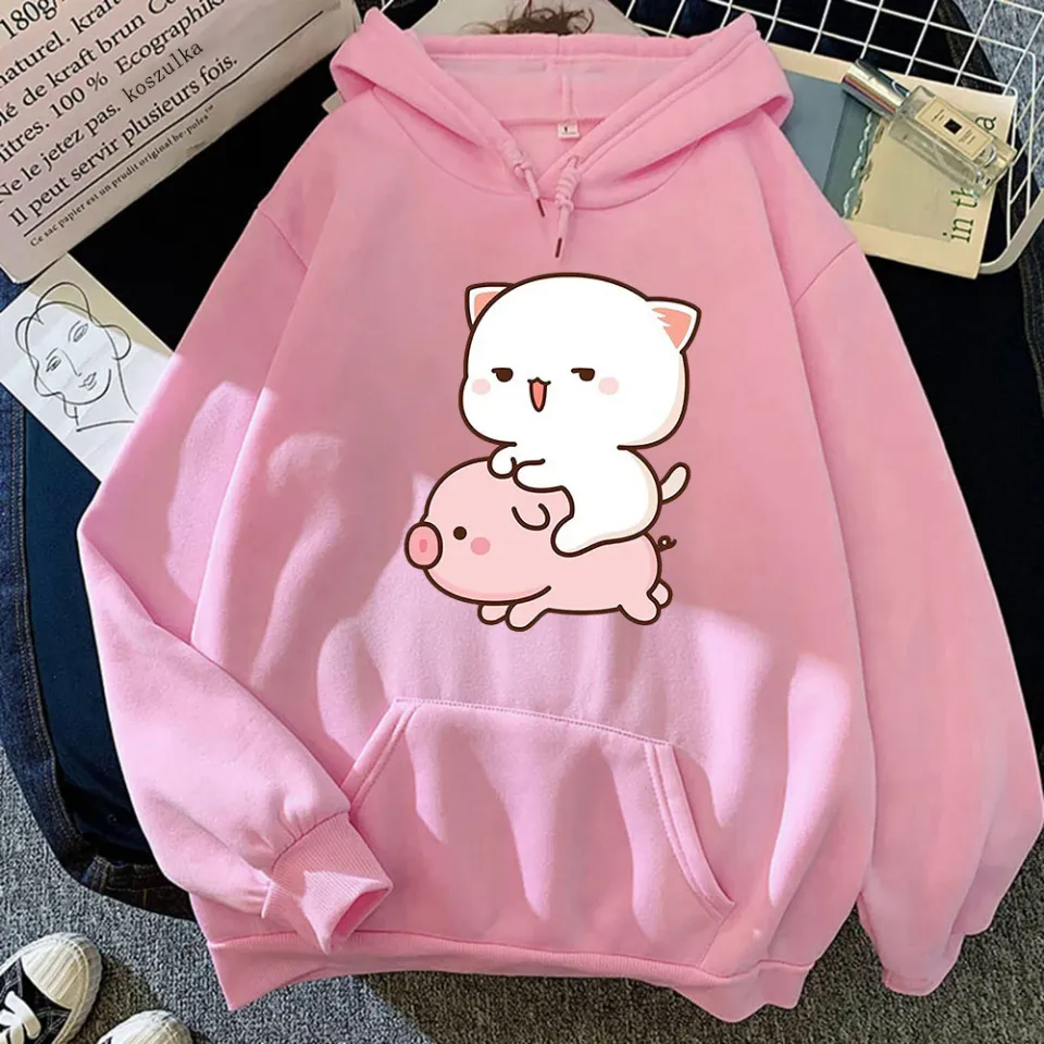 Peach and Goma Are Riding A Pig Hoodie Women Harajuku Cute Kawaii Cat Hoodies Unisex Autumn Winter Graphic Pullovers Sweatshirts Daraz.lk