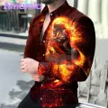 Comfo ble Fabric Shirt Men's 3d Animal Print Stand Collar Business Shirt Slim Fit Breathable Mid Length Top Men Shirt. 