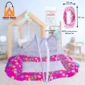 Foldable Baby Mosquito Net for Infants/ Baby's Safe Sleep (96 x 48 x 40cms) for Babies & Toddlers/ New Born Baby Sleeping Bedding with Mosquito Net/ Easy Foldable Set Insect Protection Net/ Mattress Pink/ Blue Printed Baby Net Bed. 