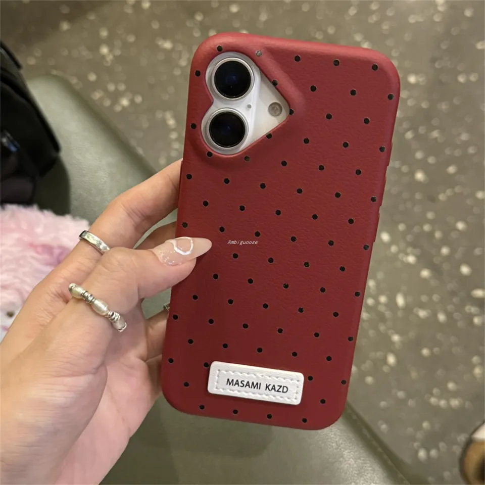 Ambiguoose Korean Cute Love Heart Shape Camera Dots Leather Phone Case  ForNew style iPhone 16 Pro 15 14 13 12 Pro Max Japan Kawaii Girl Soft Cover  | Daraz.lk