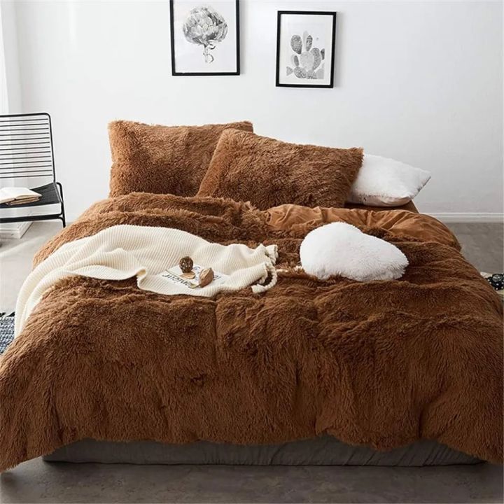 3%20In%201%20Fur%20Bed%20Sheet%20Set%20/%20Faux%20Fur%20Shaggy%20Comfortable%20Blanket%20(Without%20Padding)%20Home%20Decor%20Luxury%20Bedding%20Set%20Throw%20Rug%20Brown%20Color%20-%20Image%204