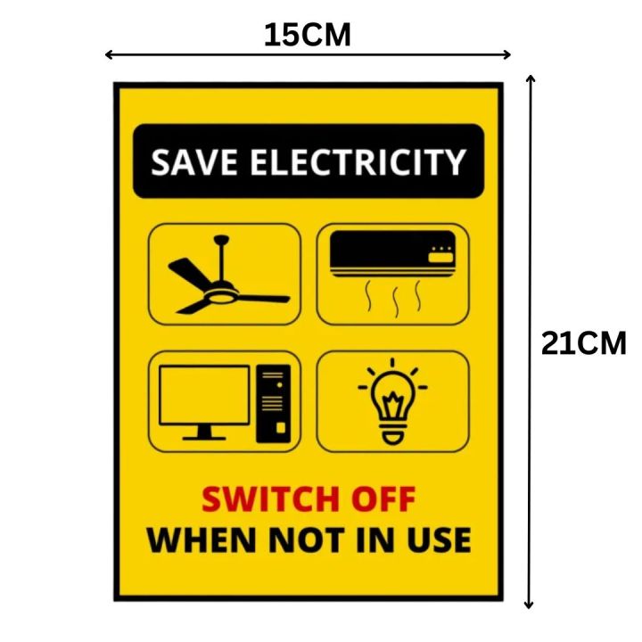 Save Electricity - Switch off When Not in Use - Black and Yellow - Sign Board - FOAM BOARD MATERIAL