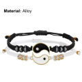 2Pcs Couple Bracelets 2 Matching Yin Yang Hand Knitted Men Women Shiny Rhinestones Adjustable Bracelets for Valentines Day. 