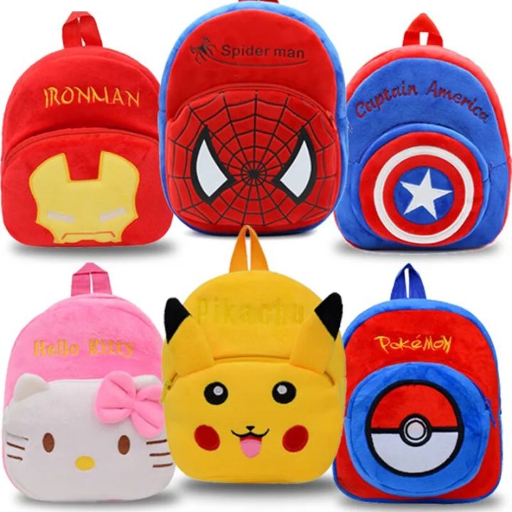 【HOT】 New Pokémon Pikachu Spiderman Plush Backpacks Children's Toy Schoolbag Plushs Stuffed Sanrio Stitch Backpack Kids Birthday Gift