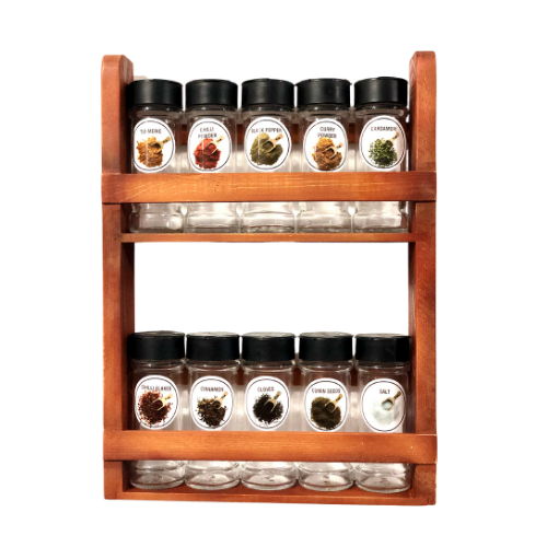 Tier wooden spice rack, wall mounted teak wood color, home