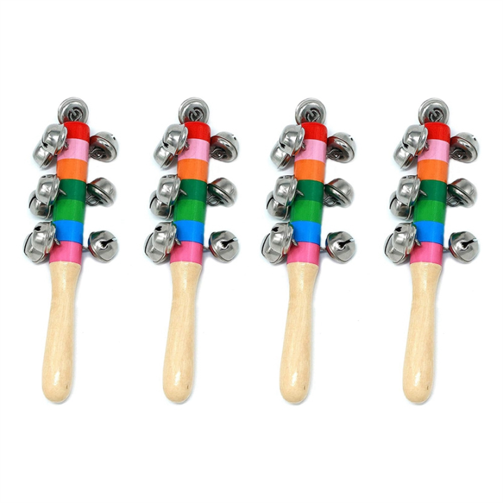 4 Pcs Hand Jingle Bells, Wooden Bells Jingle Shaker Children Musical ...
