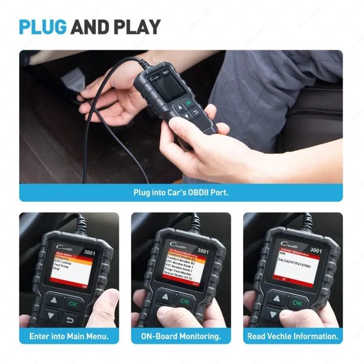 (New) Launch Creader CR3001 Car Color Screen Code Reader OBD2 Fault ...