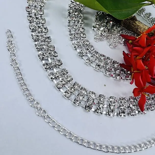 Silver color Shiny Rhinestone three-line Waist Chain Belly Chain