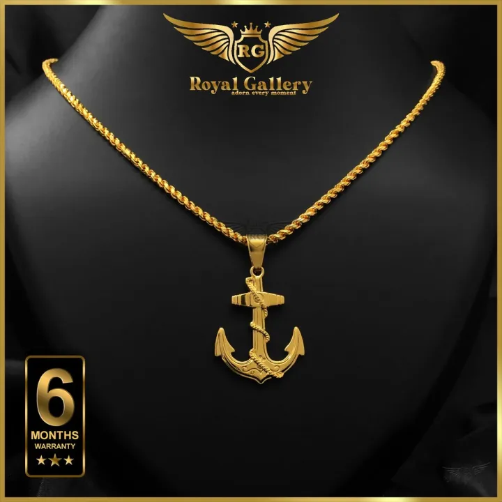 Gold Plated Rope Chain with Ancor Pendant With Free Gift Box