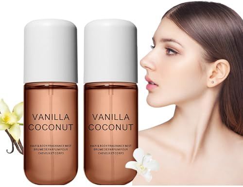 BOTOWI Vanilla Hair & Body Fragrance Mist, Vanilla Coconut Hair and Body Perfume Spray, Vanilla Body Spray, Vanilla Skin Perfume, Travel Size Long Lasting Perfume Spray (2 PCS) FROM DUBAI (SAM)