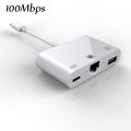 High Speed Adapter to RJ45 Ethernet LAN Wired Networrk for iPhone/iPad with Charging and USB 3 Camera reader port. 
