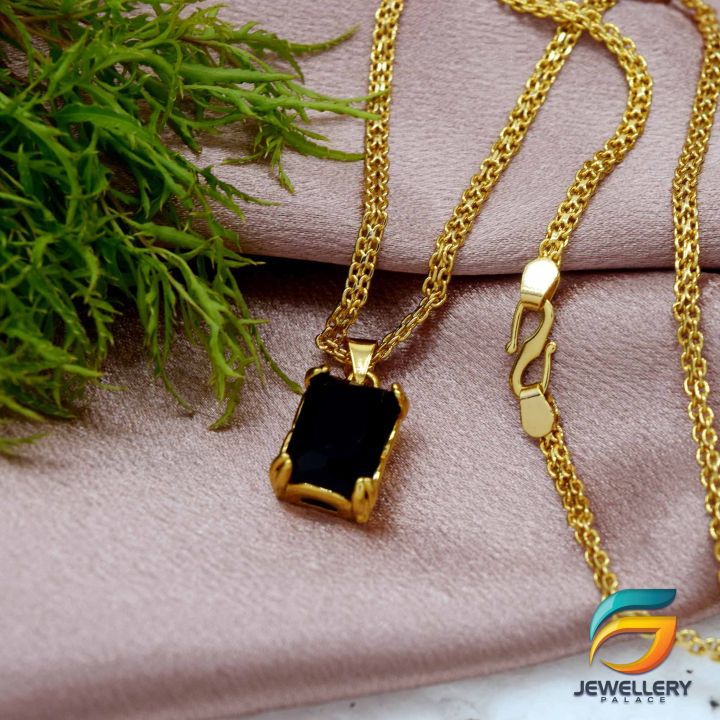 Gold%20Plated%20Chain%20With%20Pendant%2018/24%20inch%2002MM%20Bismark%20Chain%20with%20Black%20Stone%20Pendant%20Necklace%20for%20Ladies%20&%20Girl%20-%20Image%206