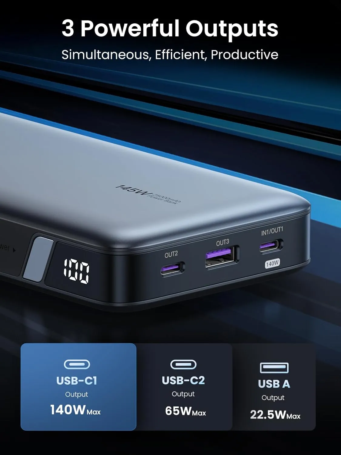 UGREEN Power Bank 25,000mAh 145W Laptop Portable Charger, Nexode 3-Port USB C PD Battery Pack, for MacBook Pro/Air, Dell XPS, iPhone 16/15/14, Galaxy S24, Steam Deck, iPad, and More 5