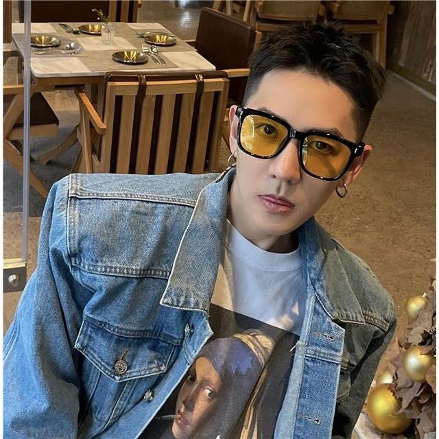 【CascadeCart】Korean style yellow sunglasses women, summer square shape 2025 New Trendy Internet Celebrity Glasses for Big Face Fashion