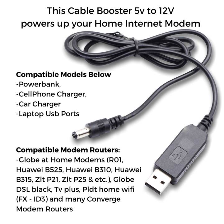 USB to DC Power Cable 5V to 12V DC Power Converter Compatible SLT FIBER, DIALOG, MOBITEL, LANKABELL, Router Cable Module 5.5x2.1mm