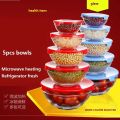 Red Glass Bowl Sets with Lids 5 Pcs Microwave Glass bowl Set Kitchen Glass Ware set Spice Organizers. 