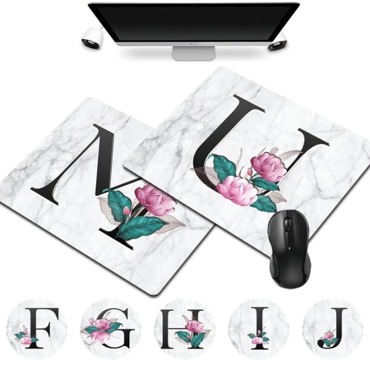 Gaming Mouse Pad 25x21CM Small Portable Durable PU Leather Waterproof White Marble Letter Series Computer Mousepad