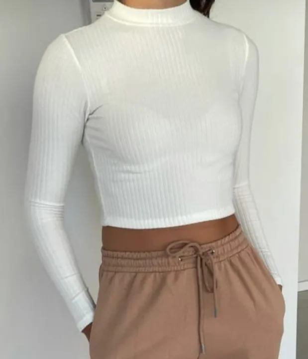 Long%20Sleeve%20Mock%20Neck%20Crop%20Top%20Women's%20Casual%20Solid%20Color%20T-Shirt%20Soft%20Fabric%20Short%20Length%20Top%20-%20Image%207