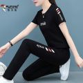 Loose Casual 2024 Sports Suit Women's Two-Piece Set Slimming and Fashionable Summer New Running Suit Pure Cotton Woodpecker. 