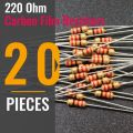 20 PCS | Resistors 1/4W 220 Ohm Resistance Axial Lead 4 Bands Carbon Film Resistor for DIY Electronic Circuits  Projects / Repairing. 
