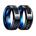New Fashion 8mm Men Stainless Steel Celtic Dragon Ring Inlay Blue Zircon Stone Ring Blue Carbon Fibre Ring For Men Wedding Band. 