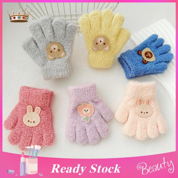 Trendygirl Autumn Winter Knitting Gloves Adorable Cartoon Rabbit Knitting Gloves for Kids Warm Elastic Winter Gloves for Boys Girls Comfortable Warm Gloves