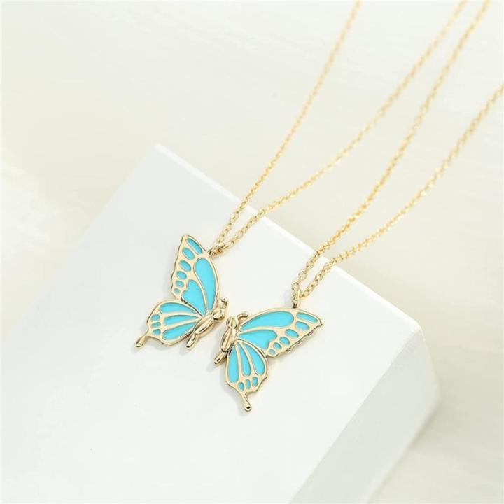 Colorful Necklace Delicate 2 pcs/Set Alloy Pendant Butterfly necklace for Daily wear Friendship gift Couples gift Party accessory Fashion statement Gift Fashion Party Friendship token