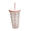 Kawaii Water Bottle Aesthetic Tumbler For Ice Coffee Juice Tea Cute Bowknot Plastic Cups With Straw Lid Portable Drinking Bottle TAOPA. 