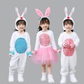 4pcs Halloween Children Animal Show Clothing White Rabbit Cosplay Costume Boys Girls Wolf Dress Kids Easter Bunny Dance Clothes. 
