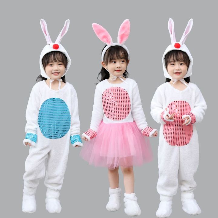 4pcs Halloween Children Animal Show Clothing White Rabbit Cosplay Costume Boys Girls Wolf Dress Kids Easter Bunny Dance Clothes