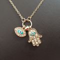 Fatima Palm Necklace Evil Eye Hamsa Hand Chain Pendant Jewelry For Women. 