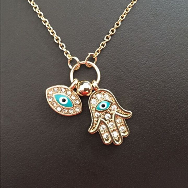 Fatima Palm Necklace Evil Eye Hamsa Hand Chain Pendant Jewelry For Women