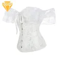 Shapewear Corset Lace Off Shoulder Corset Bodyshaper Top with Adjustable Buckles Breathable Waist Trainer for Women Overbust Corset for Slimming Shaping Floral Lace Design Tunic Shaper Top with Prints. 