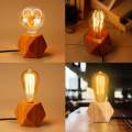 【ZOSR】Retro Wood Table Lamp E27 Socket Vintage Desk Lamp Base Holder EU Plug Bedside Lamp Decoration Wooden Base Table Light for Living Room Hotel. 