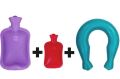 Rubber Hot Water Bag Budget pack of 3 Bottles in 1 price for Pain Relief Menstrual Cramps Heat Cold therapy (2L, 0.8L & Neck Collar). 