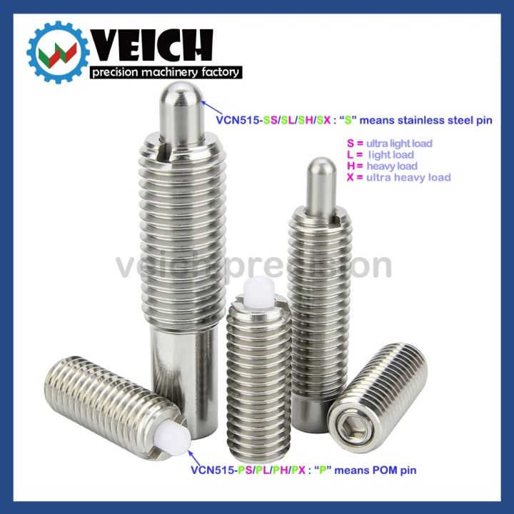 VCN515%20Threaded%20Spring%20loaded%20Nose%20Plungers%20Stainless%20Steel/%20POM%20Pins%20M3/M4/M5/M6/M8/M10/M/12M/16%20Spring%20Plungers%20-%20Image%202