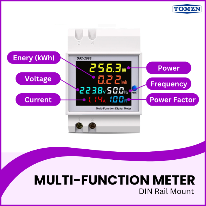 Multi Function Meter DIN Rail mount Voltage Current Power Energy kWh Power factor Frequency Active power CT Coil Meter