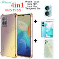 BLKNAIM (4-in-1) For VIVO T1 5G Case Anti-fall Color Mobile Phone case + Full Screen Tempered Glass Film + Carbon Fiber Back Film + Lens Film. 