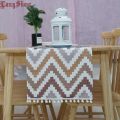 Longshow Polyester Colorful Geometric Paid Waves Table Runner With Braid Ball Trim 33x140cm. 