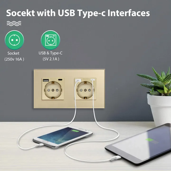 Usb Single Wall Socket BSEED Single Wall Socket With Type-C USB Ports Double Glass Socket ...