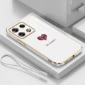 Xiaomi Redmi Note 13 4G Note13 Luxury Love Heart Casing Square Edges Plating Back TPU Soft Case with Lanyard Cover. 