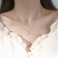Elegant Plated Chain Butterfly Necklace -Multi-Layer Link -Charm Pendant Clavicle Choker Necklace for Women Statement Jewelry. 
