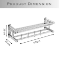 Bathroom rack, stainless steel 2 layer bathroom shelf with towel holder and hooks. 