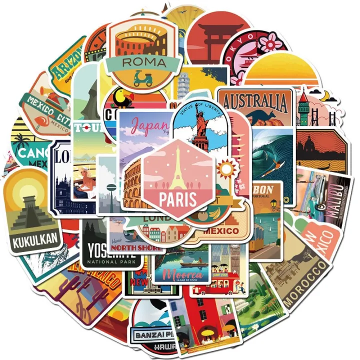 20/40/60pcs Travel City Landscape Cartoon Stickers for Laptop Luggage Skateboard