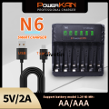 POWERKAN N6 Battery charger for 1.2V Ni-MH AA AAA No.5 No.7 batteries charge 1~6 batteries at the same time, type C 2A. 