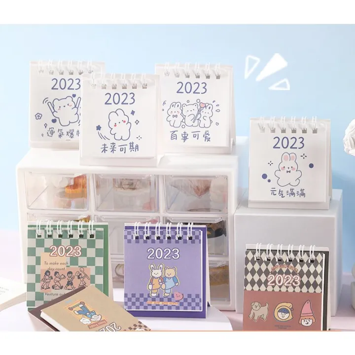2023 Cute Mini Small Desk Calendar Cartoon Student Notes Memo Self-Discipline Clock-In Desktop Orna