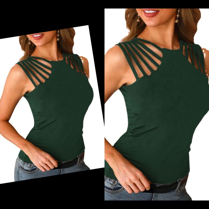 Ladies%20T-shirt%20Green%20Color%20with%20Stripe%20Design%20-%20Image%204
